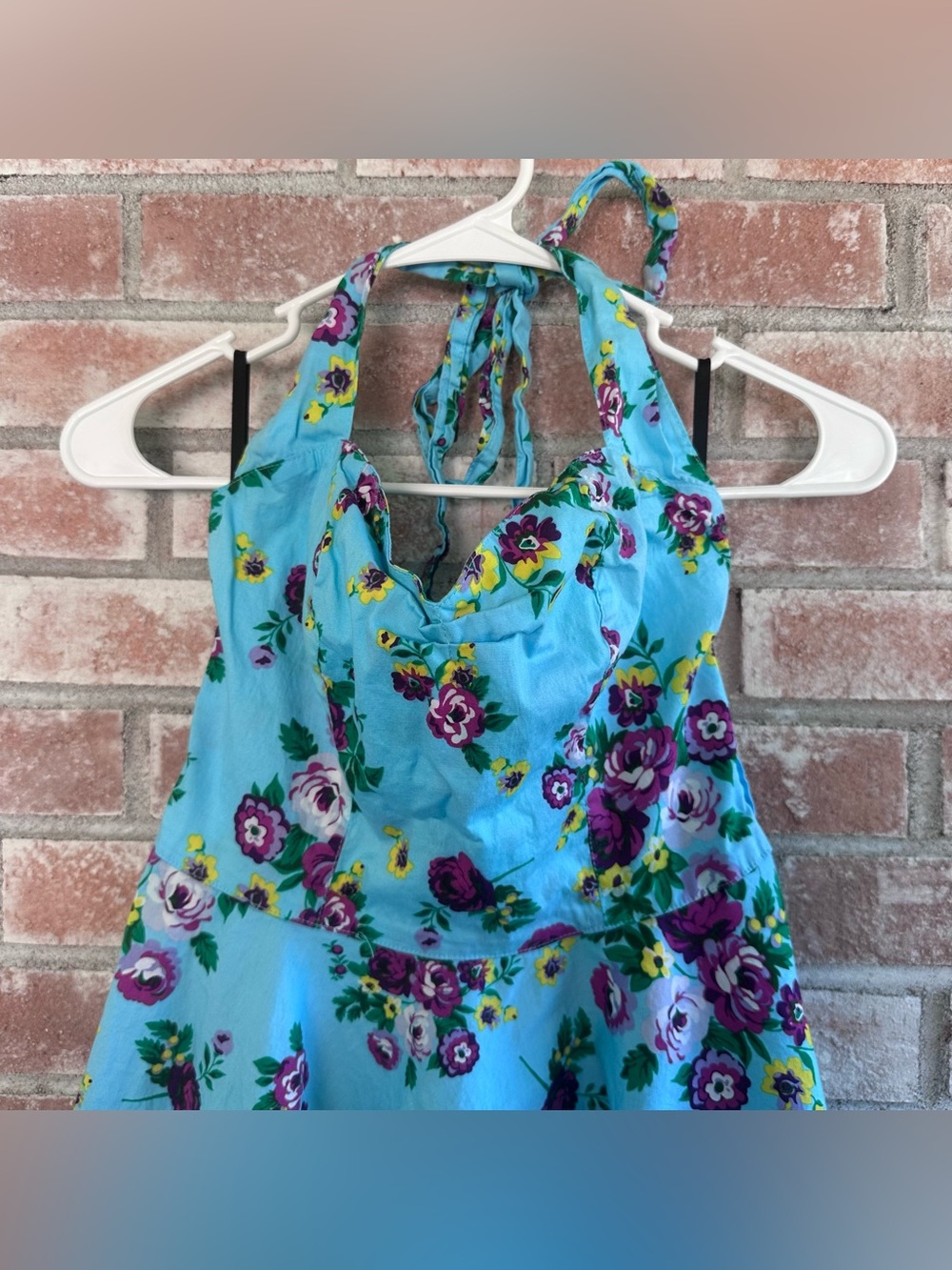 Hell Bunny Vixen Halter Pin Up Rockabilly Dress Retro Floral Women’s Small Blue - Picture 3 of 8